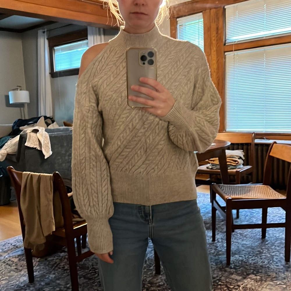 Express beige sweater cold shoulder